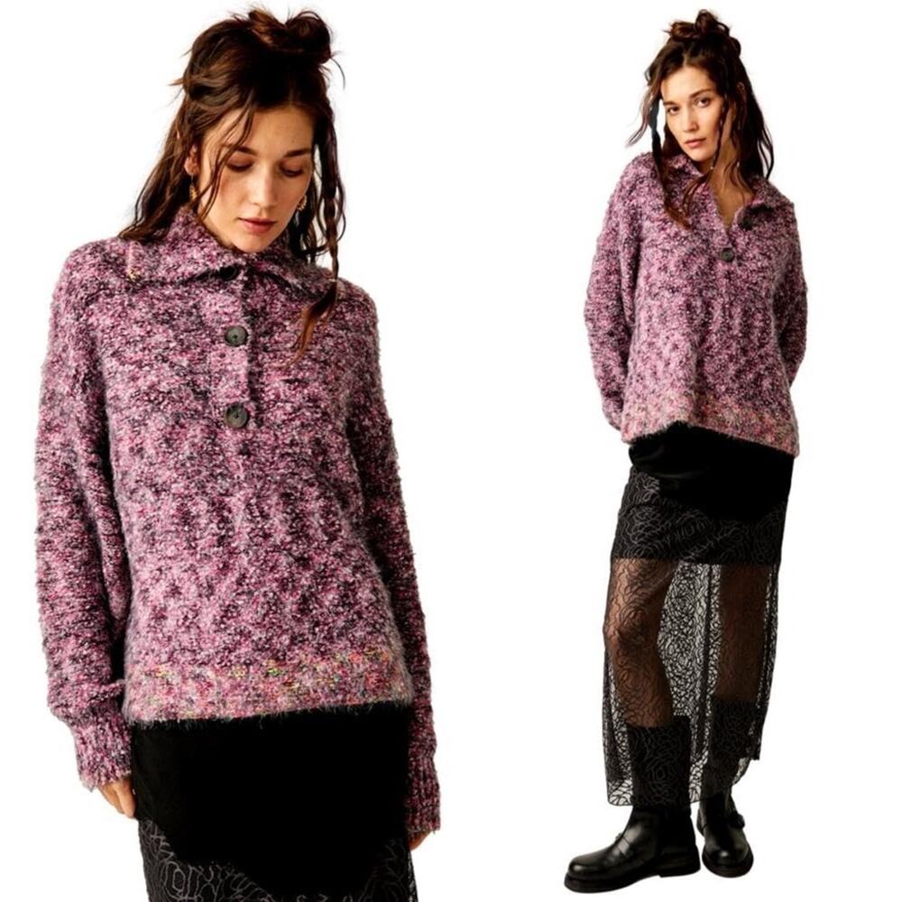 Free People Stellar Knit Pullover in Shocking Pink XS